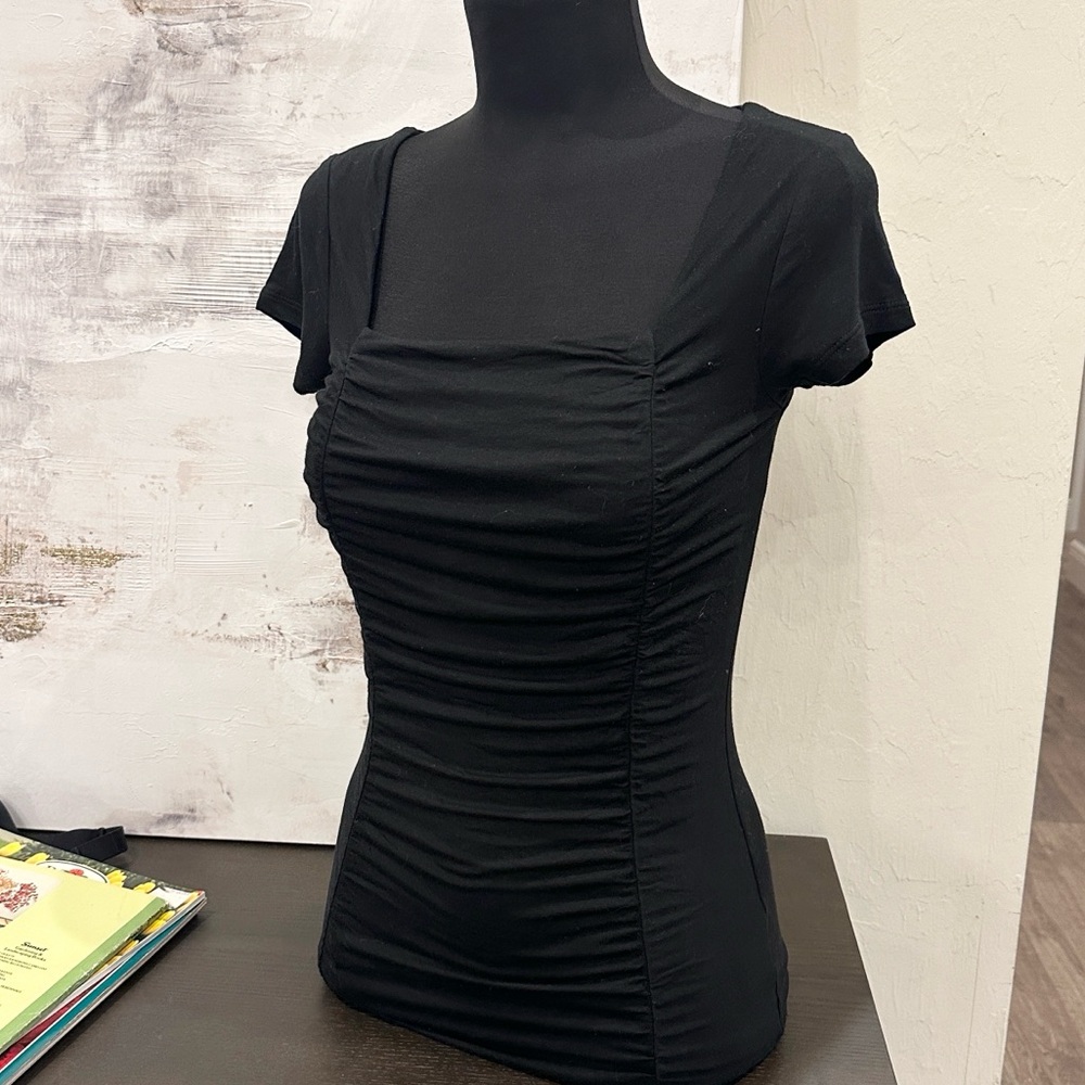 INC International Concepts Ruched Women's Square Neck Top Black Size XS